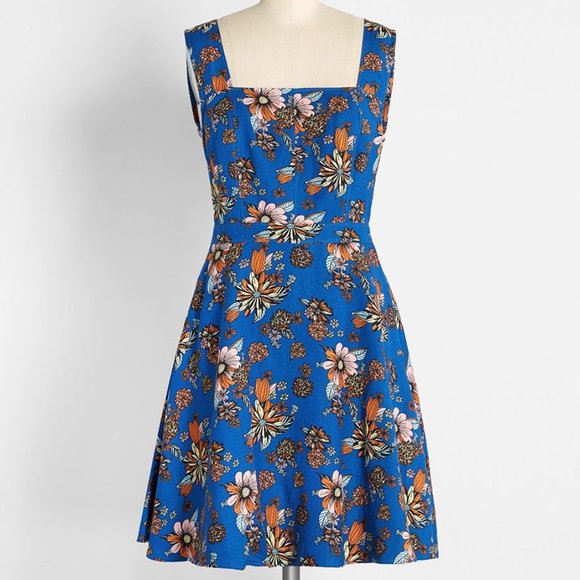 Modcloth Dresses & Skirts - Bursting with Optimism Dark Blue Floral Fit & Flare Sundress by Modcloth Size 4